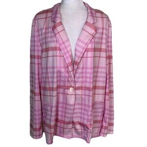 Women’s Pink Plaid Blazer Soft Lightweight Academia Romantic Preppy Jacket Sz 12